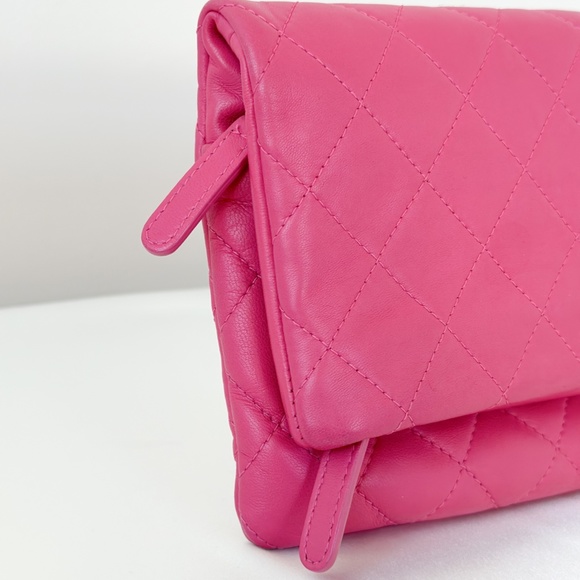 Chanel Pink Quilted Lambskin Fold Over Clutch - Picture 6 of 14
